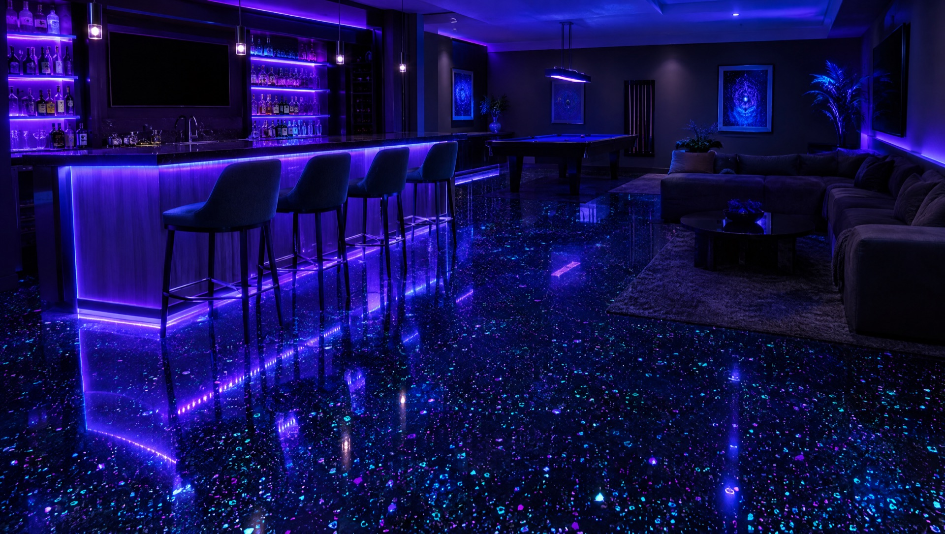 Design example: UV-reactive flake in a game room